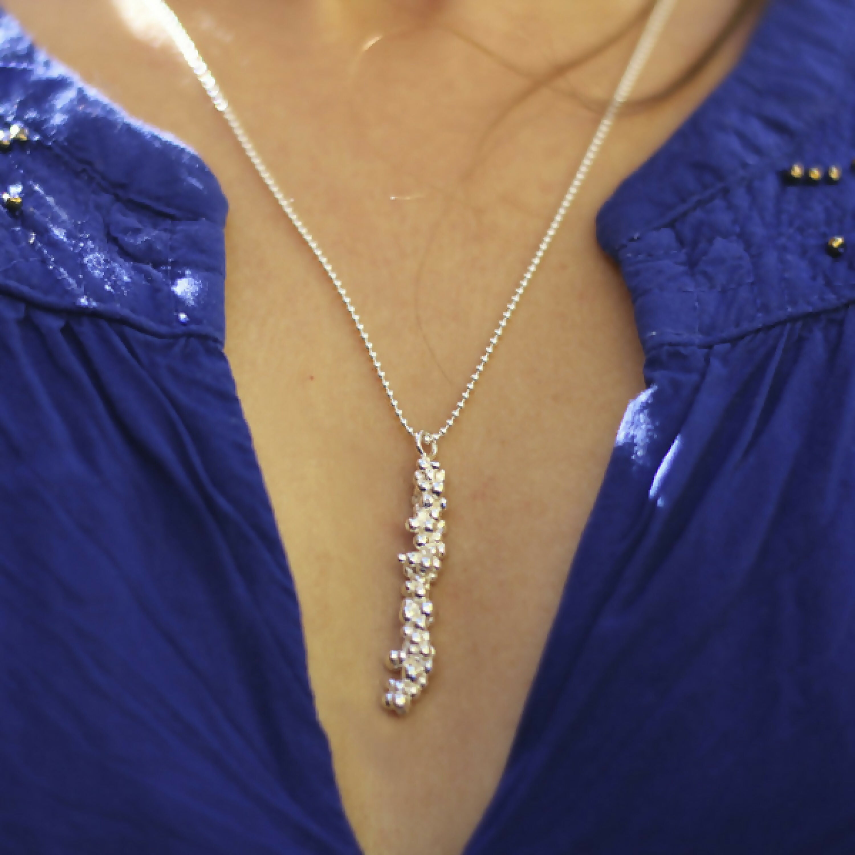 Sautoir barre de bulles verticale en argent massif | EMPREINTES Paris