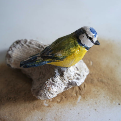 Sculpture Mésange bleue sur pierre fossile | EMPREINTES Paris - EMPREINTES Paris