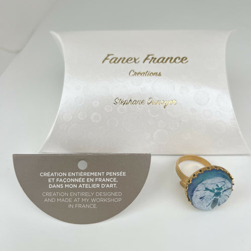 Bague réglable bleu turquoise et or motif abeille | EMPREINTES Paris - EMPREINTES Paris