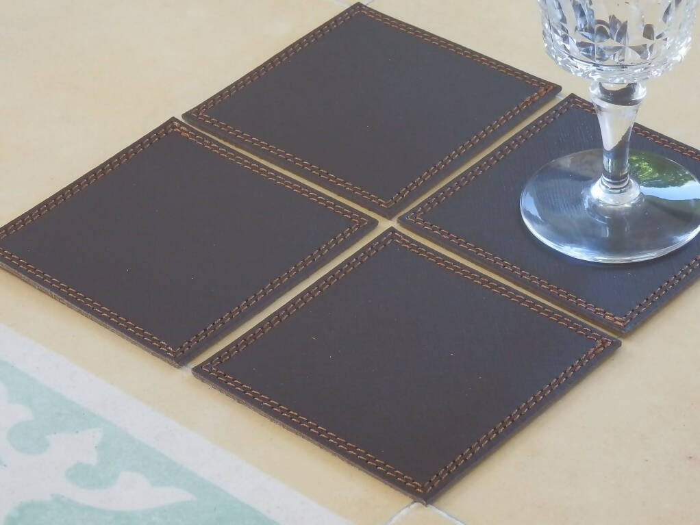 Lot de 6 sous verres en cuir Chocolat | EMPREINTES Paris
