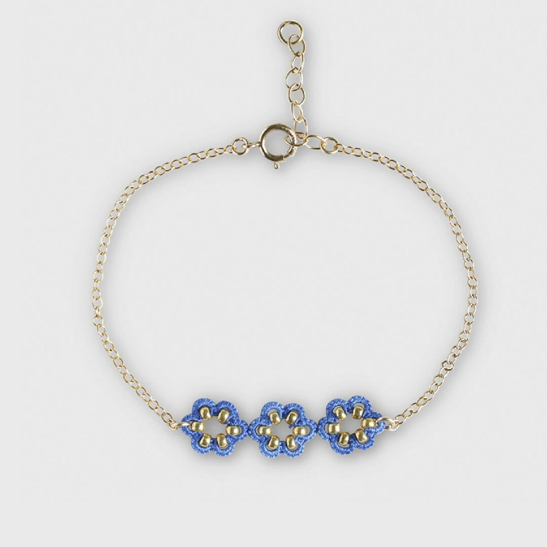 Bracelet dentelle 3 Pastilles bleu soutenu | EMPREINTES Paris | EMPREINTES Paris
