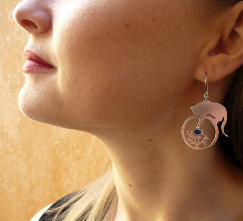 Boucles d'oreilles chat/corail et poissons rouges | EMPREINTES Paris - EMPREINTES Paris