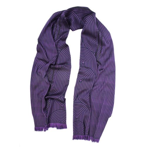 Écharpe midi laine soie supersonique mécanique marine aubergine | EMPREINTES Paris - EMPREINTES Paris