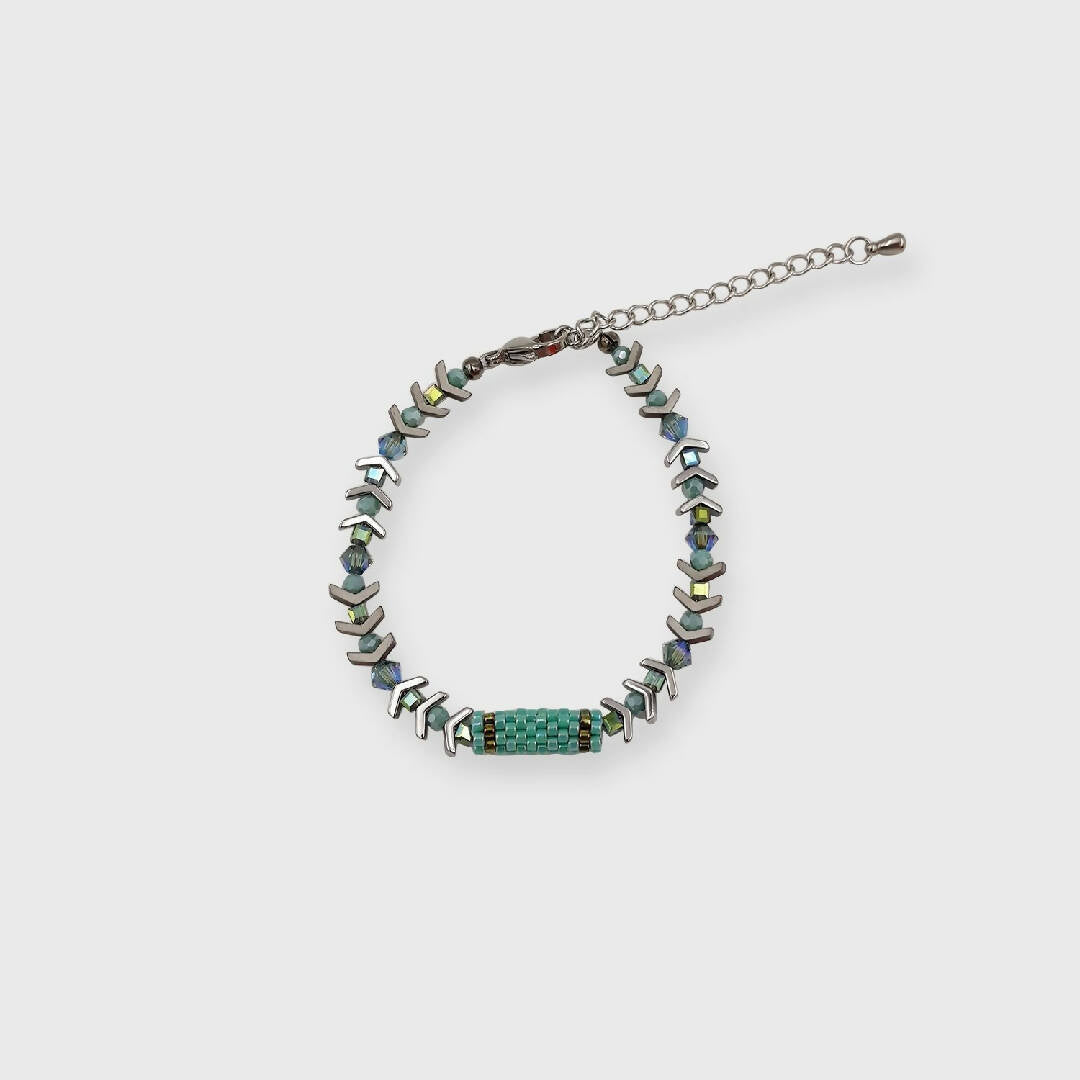 Bracelet collection Pagode vert turquoise et argenté | EMPREINTES Paris