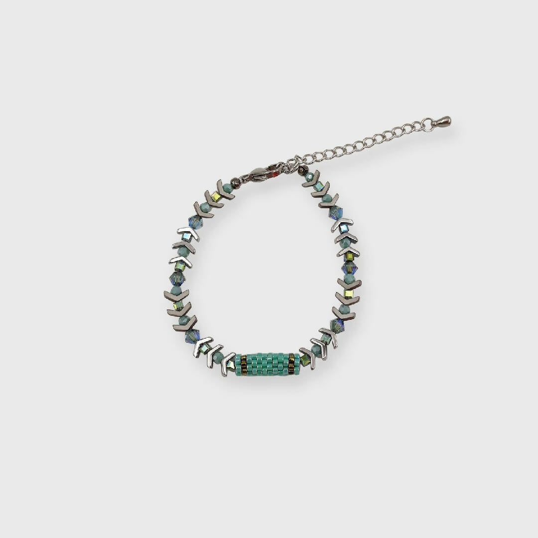 Bracelet collection Pagode vert turquoise et argenté | EMPREINTES Paris | EMPREINTES Paris