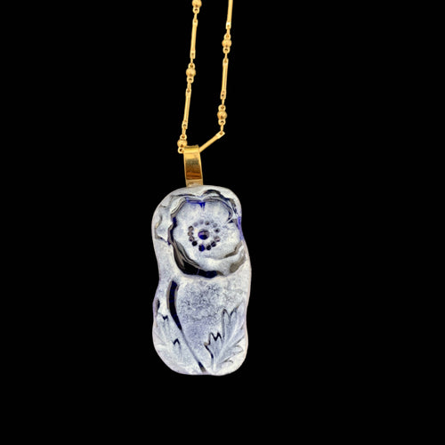 Pendentif sautoir long coquelicot bleu | EMPREINTES Paris - EMPREINTES Paris
