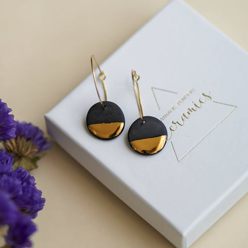 Créoles Soleil d'Or en porcelaine noire | EMPREINTES Paris - EMPREINTES Paris