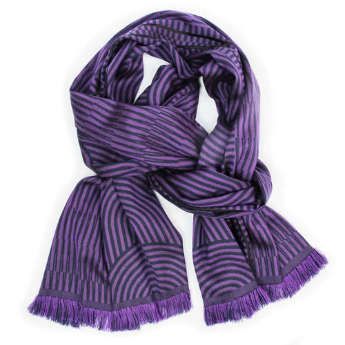 Écharpe midi laine soie supersonique mécanique marine aubergine | EMPREINTES Paris - EMPREINTES Paris