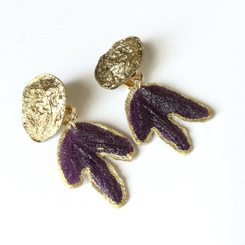 Boucles Sable feuille d'Acanthe violet-or | EMPREINTES Paris - EMPREINTES Paris