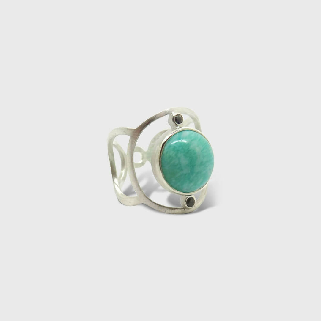 Bague en argent ajouré amazonite et spinelles | EMPREINTES Paris