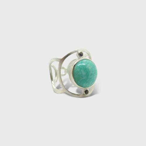 Bague en argent ajouré amazonite et spinelles | EMPREINTES Paris - EMPREINTES Paris
