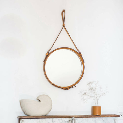 Miroir Alek cuir marron clair | EMPREINTES Paris - EMPREINTES Paris