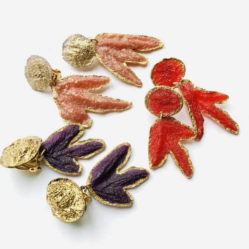 Boucles Sable feuille d'Acanthe violet-or | EMPREINTES Paris - EMPREINTES Paris