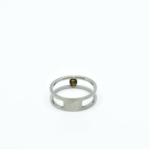 Bague titane orné d'une perle Œil de Tigre | EMPREINTES Paris - EMPREINTES Paris