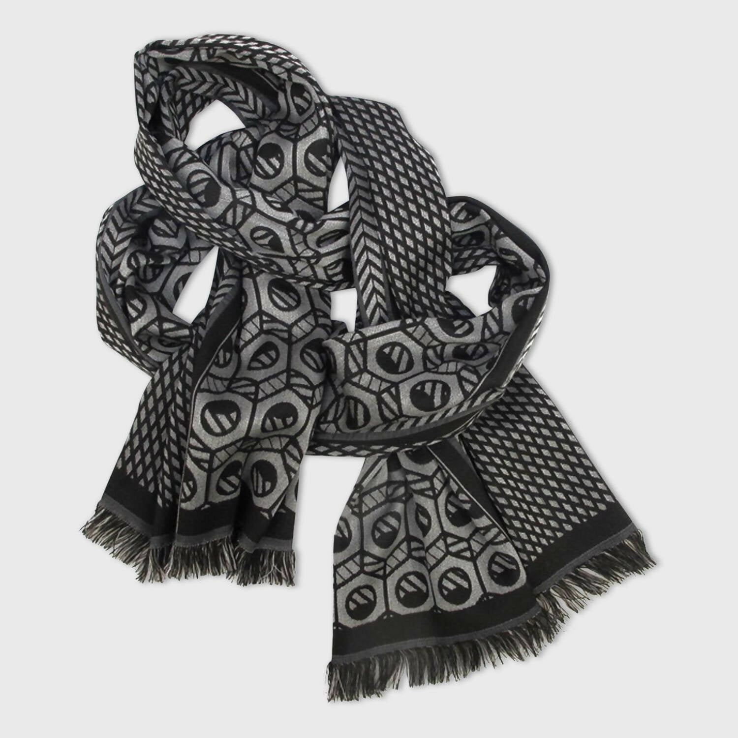 Écharpe midi laine soie chocolat pavé écrous grilles | EMPREINTES Paris