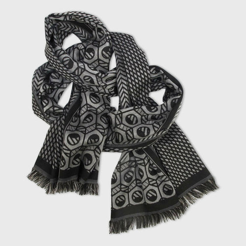 Écharpe midi laine soie chocolat pavé écrous grilles | EMPREINTES Paris - EMPREINTES Paris