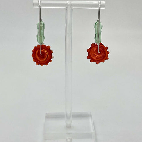 Boucles d'oreilles Tournesols rouge et tiges vertes | EMPREINTES Paris - EMPREINTES Paris
