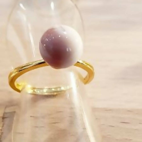 Bague réglable dorée - Perle de verre Rose Poudré | EMPREINTES Paris - EMPREINTES Paris