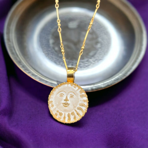 soleil, astre, lumiere, printemps, bijou symbolique, ethnique, romantique, chic bohème, amoureux, collier pour femme, art déco, art nouveau, idées cadeaux pour elle, saint Valentin, piece unique, sautoir, pierre semi-precieuse, pate de verre, cristal | EMPREINTES Paris - EMPREINTES Paris