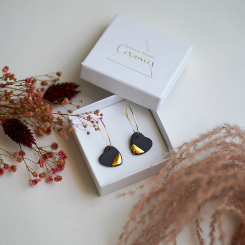 Créoles Grand Coeur d'Or Porcelaine noire | EMPREINTES Paris - EMPREINTES Paris