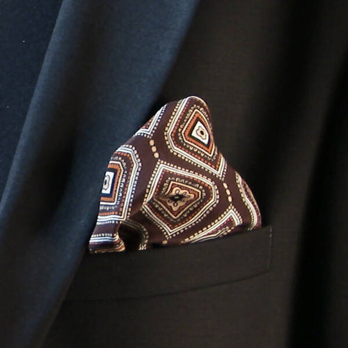 Pochette soie homme- graphique brun | EMPREINTES Paris - EMPREINTES Paris