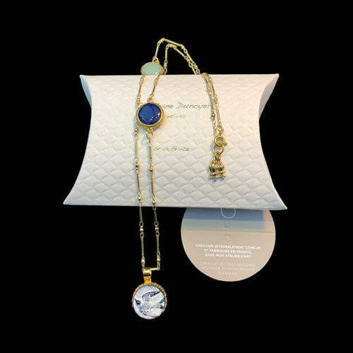 hirondelle, oiseau, printemps, bijou symbolique, ethnique, romantique, chic bohème, amoureux, collier pour femme, art déco, art nouveau, idées cadeaux pour elle, saint Valentin, piece unique, sautoir, pierre semi-precieuse, pate de verre, cristal | EMPREINTES Paris - EMPREINTES Paris