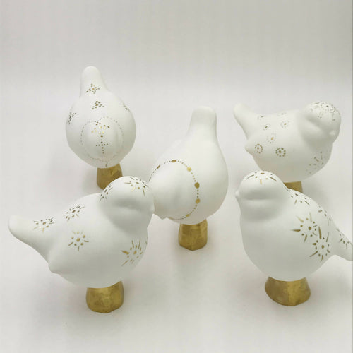 Oiseau porcelaine et Or - Motif petits pois et tête couronnée | EMPREINTES Paris - EMPREINTES Paris