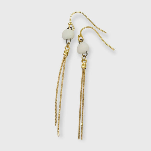Boucles Oreilles rond blanc et chaine Or | EMPREINTES Paris - EMPREINTES Paris