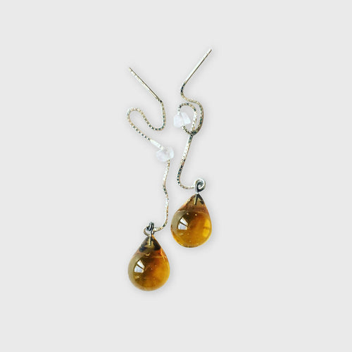 Boucles d'oreilles perles de pluie ambre foncé | EMPREINTES Paris - EMPREINTES Paris