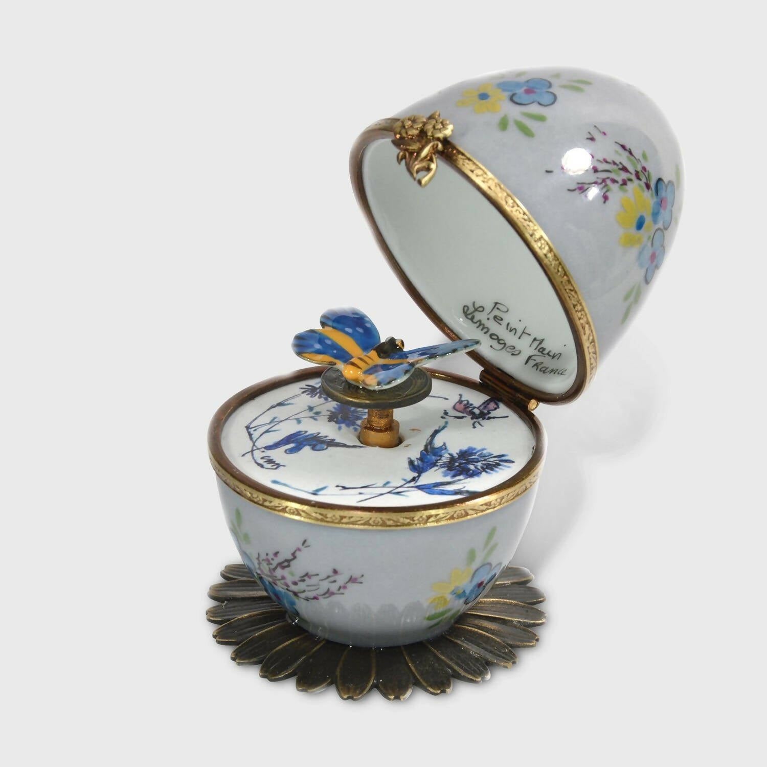 Boite oeuf grise musicale clé papillon bleu | EMPREINTES Paris