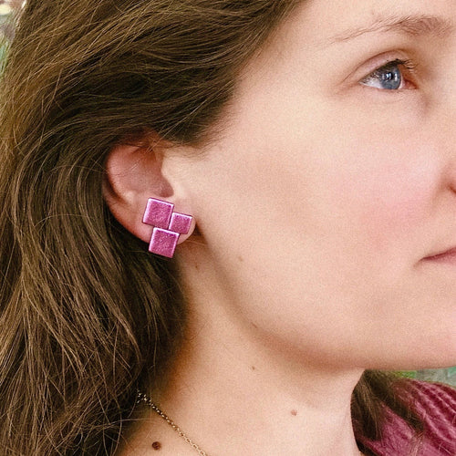 Boucles d'oreilles DISCO carrés rose | EMPREINTES Paris - EMPREINTES Paris