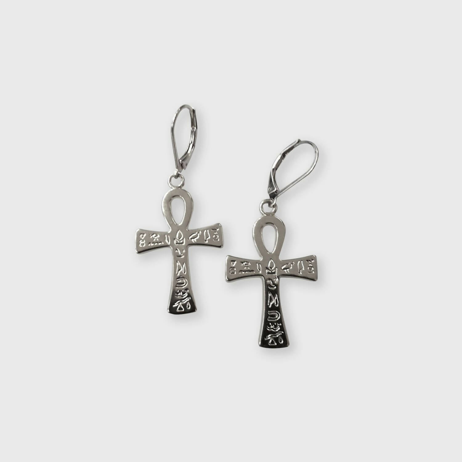 Boucles d’oreilles La croix de vie hiéroglyphes argent | EMPREINTES Paris