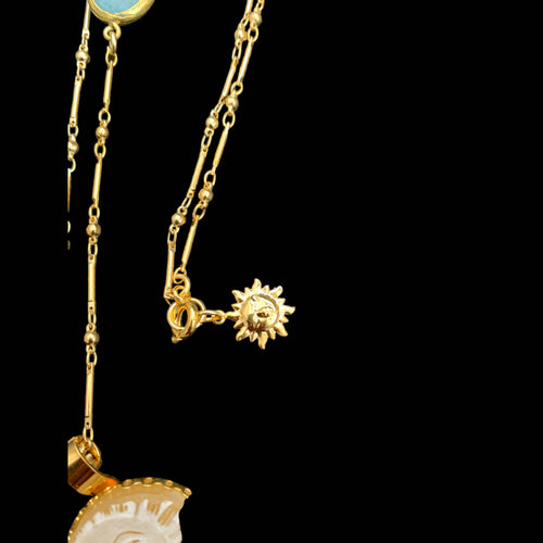 soleil, astre, lumiere, printemps, bijou symbolique, ethnique, romantique, chic bohème, amoureux, collier pour femme, art déco, art nouveau, idées cadeaux pour elle, saint Valentin, piece unique, sautoir, pierre semi-precieuse, pate de verre, cristal | EMPREINTES Paris - EMPREINTES Paris