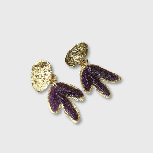 Boucles Sable feuille d'Acanthe violet-or | EMPREINTES Paris - EMPREINTES Paris