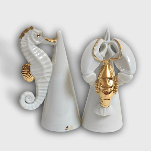 Salière et poivrière homard et hippocampe en porcelaine | EMPREINTES Paris - EMPREINTES Paris