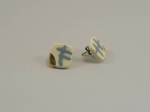 Boucles d'oreilles Quadrille puces bleu canard et or | EMPREINTES Paris - EMPREINTES Paris