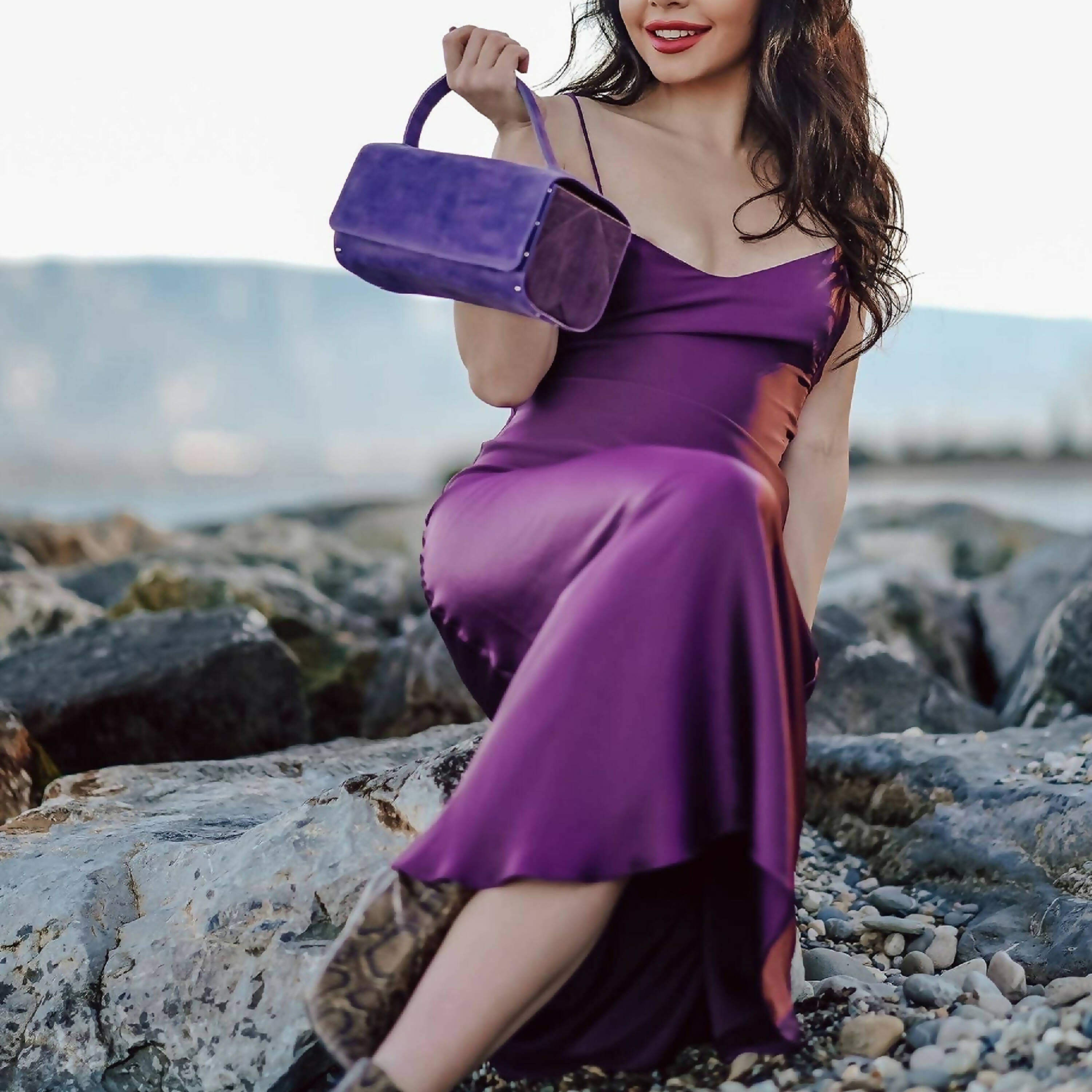 Sac à main Aleksandra cuir violet effet daim et bois violet | EMPREINTES Paris | EMPREINTES Paris