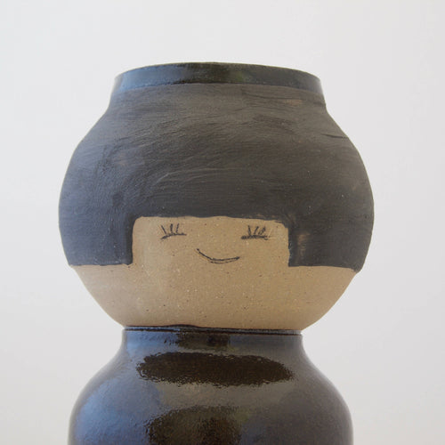 Vase Kokeshi Chocolat et Petits Pois en grès | EMPREINTES Paris - EMPREINTES Paris