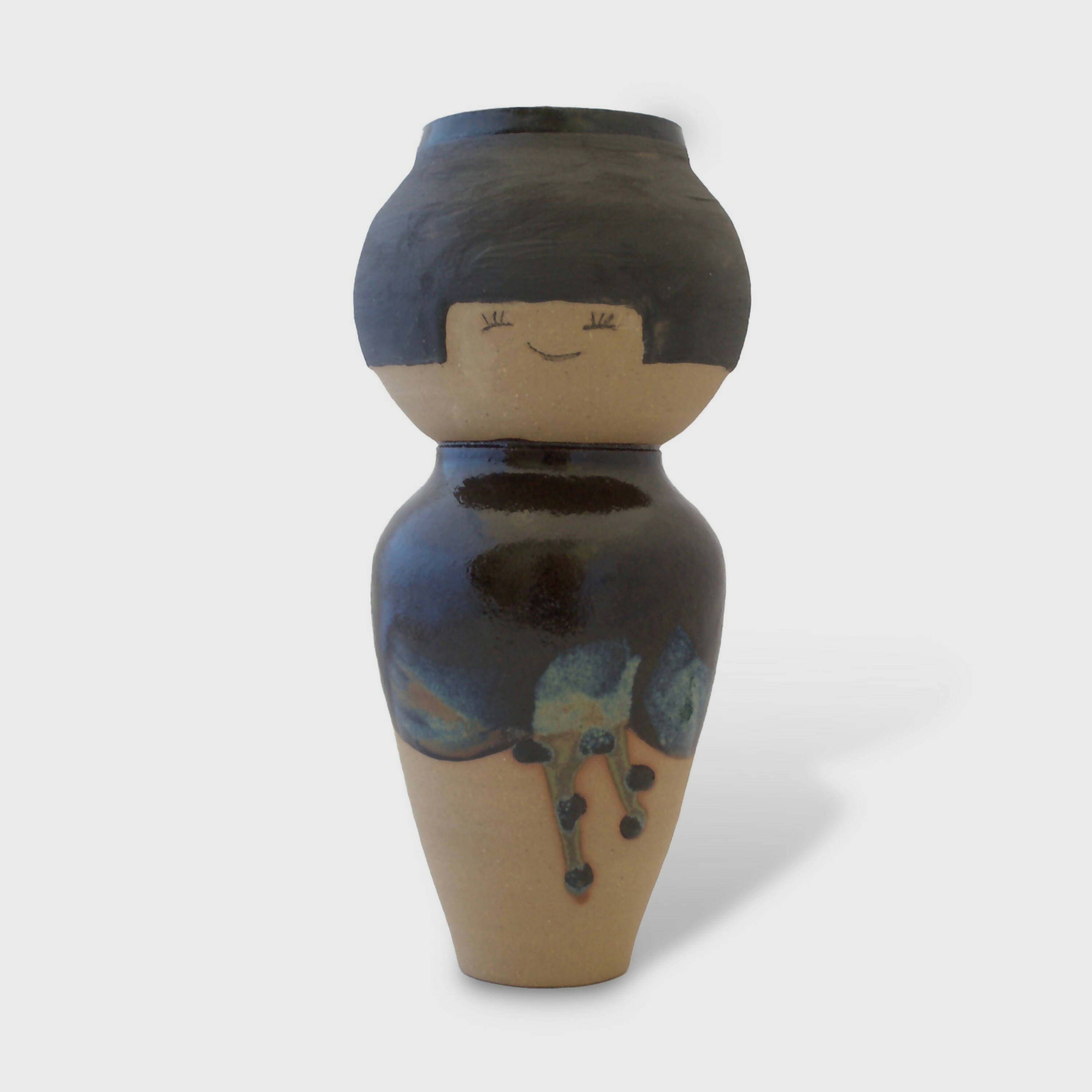 Vase Kokeshi Chocolat et Petits Pois en grès | EMPREINTES Paris