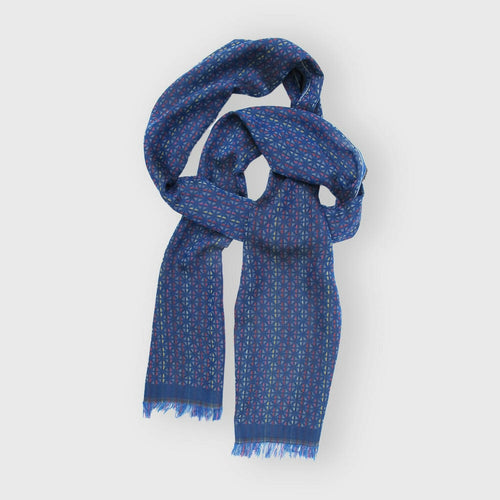 Écharpe étroite Coton Soie Bleu Multico tesselles | EMPREINTES Paris - EMPREINTES Paris