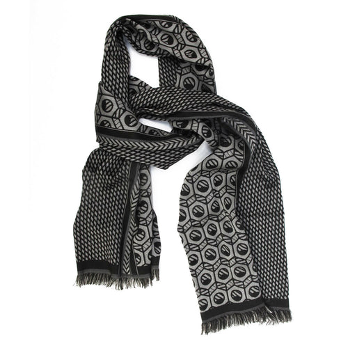 Écharpe midi laine soie chocolat pavé écrous grilles | EMPREINTES Paris - EMPREINTES Paris