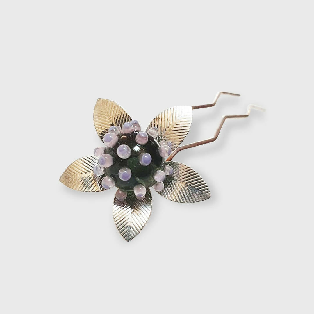 Pic à chignon métal argenté et verre de Murano | EMPREINTES Paris