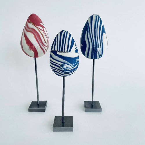 Sculpture sein porcelaine blanche et bleue + liserés argent | EMPREINTES Paris - EMPREINTES Paris