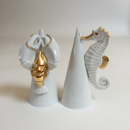 Salière et poivrière homard et hippocampe en porcelaine | EMPREINTES Paris - EMPREINTES Paris