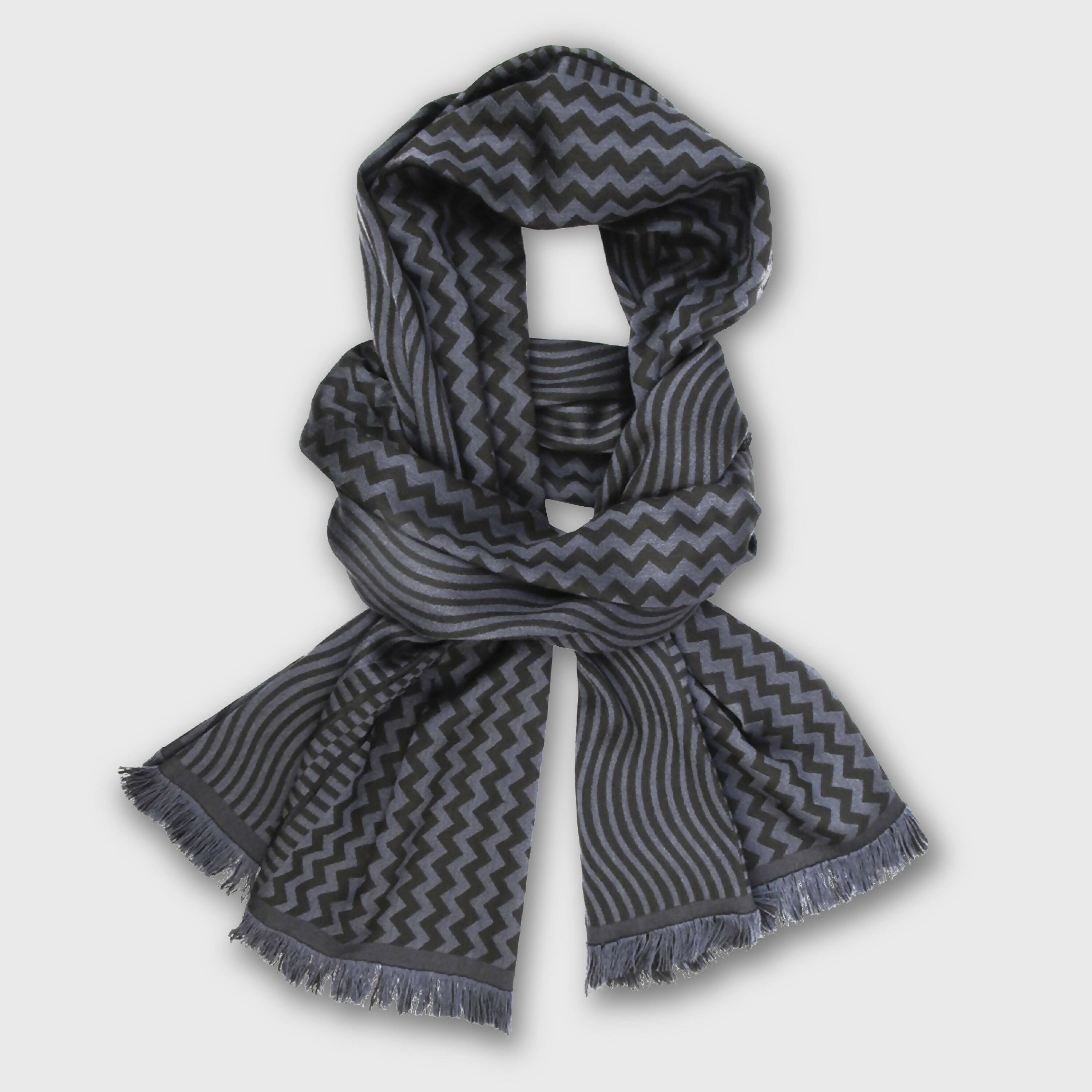 Écharpe midi laine soie sismique zigzig gris chocolat | EMPREINTES Paris