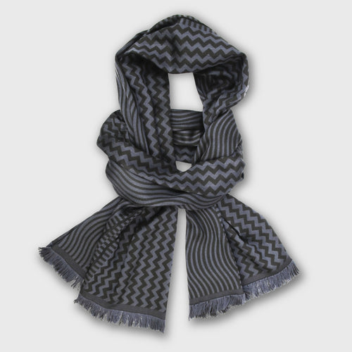Écharpe midi laine soie sismique zigzig gris chocolat | EMPREINTES Paris - EMPREINTES Paris
