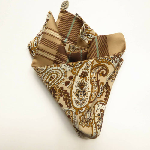 Pochette soie homme, cachemire - carreaux beige | EMPREINTES Paris - EMPREINTES Paris