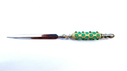 Coupe-Papier en verre filé au chalumeau Ivoire ancien, Vert aigue-marine | EMPREINTES Paris - EMPREINTES Paris