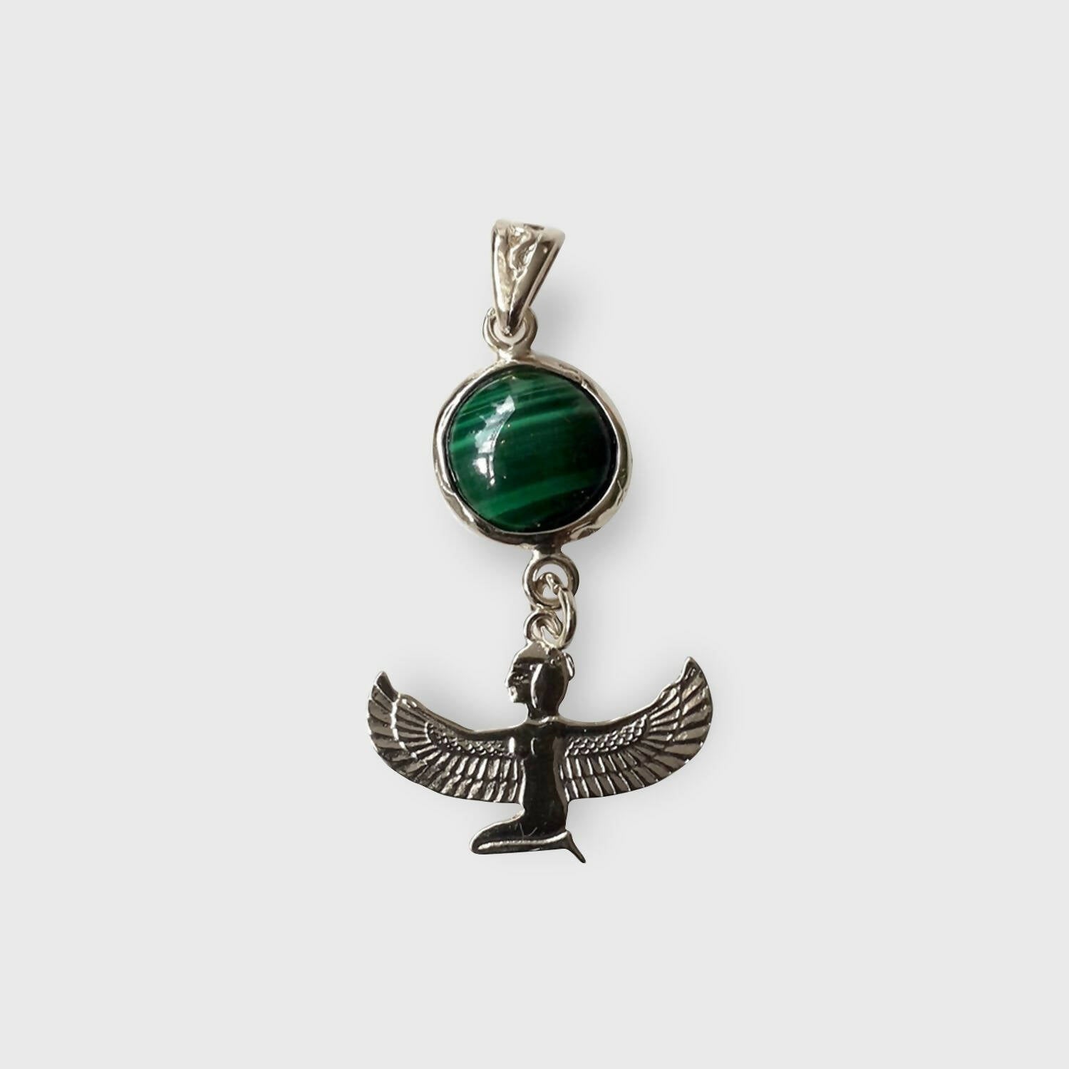 Pendentif Duo Malachite & Isis Méditation argent massif | EMPREINTES Paris