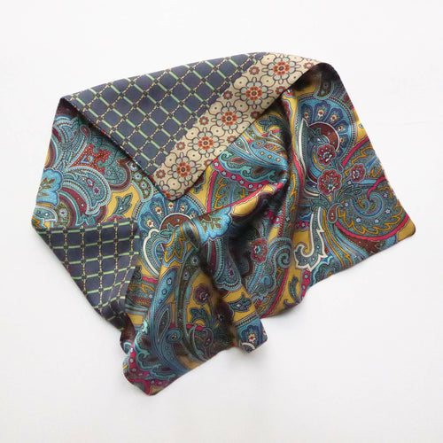 Pochette soie homme- cachemire bleu jaune | EMPREINTES Paris - EMPREINTES Paris